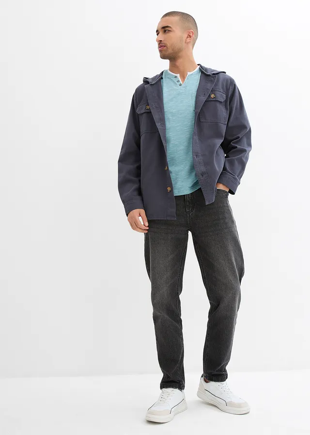 2-in-1 shirt, korte mouw, Kleur: mineraalblauw gemêleerd