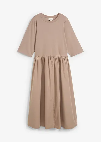 Midi-jurk van puur katoen, Kleur: taupe