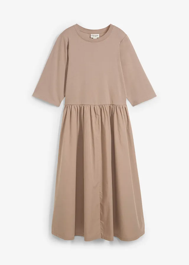 Rochie midi din bumbac 100%, culoare: gri-bej