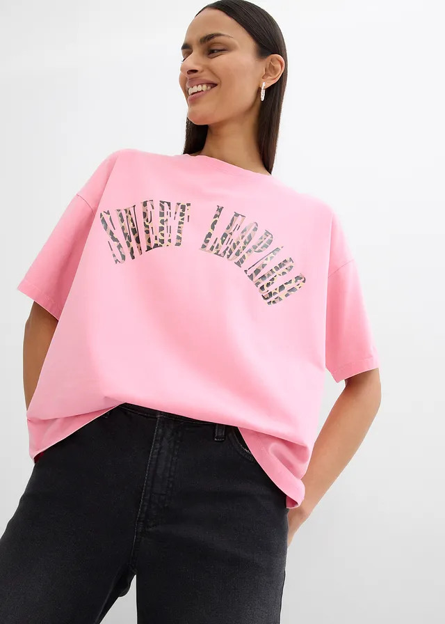 T-shirt doux et oversize en coton extensible • rose glycine imprimé • product-page.page-title-suffix