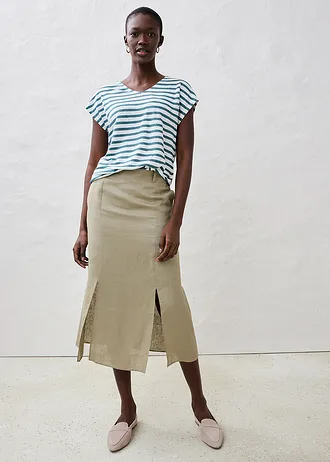 Tričko z čistého lnu, s netopýřími rukávy, barva: zelený pepř-bílá s proužky