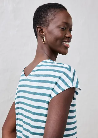 T-shirt 100% lin à manches chauve-souris • vert poivre-blanc rayé • Boutique bonprix