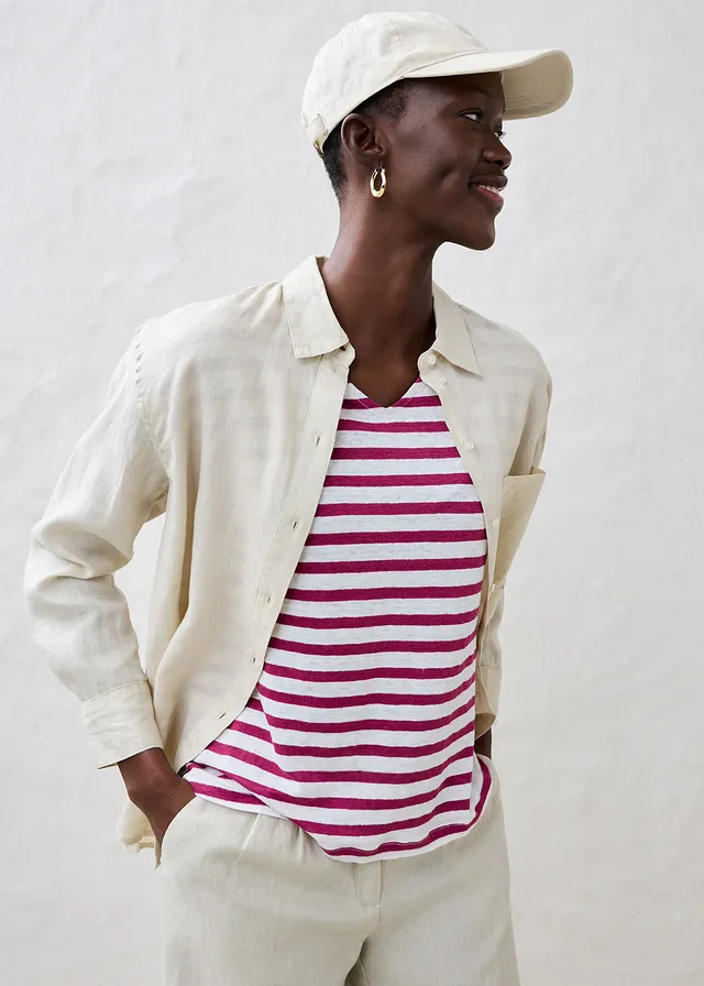 Linnen shirt met vleermuismouwen • violet-wit gestreept • product-page.page-title-suffix