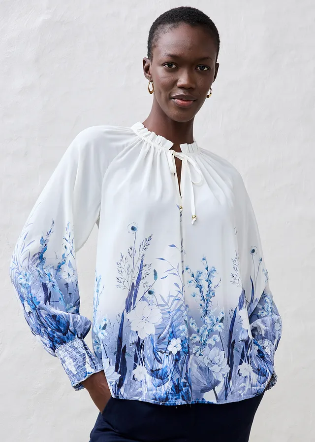 Blouse, Couleur: bleu clair/bleu foncé floral