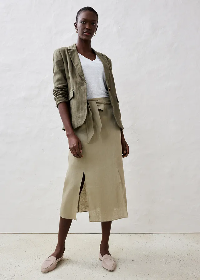 Blazer 100 % lin, Couleur: olive foncé