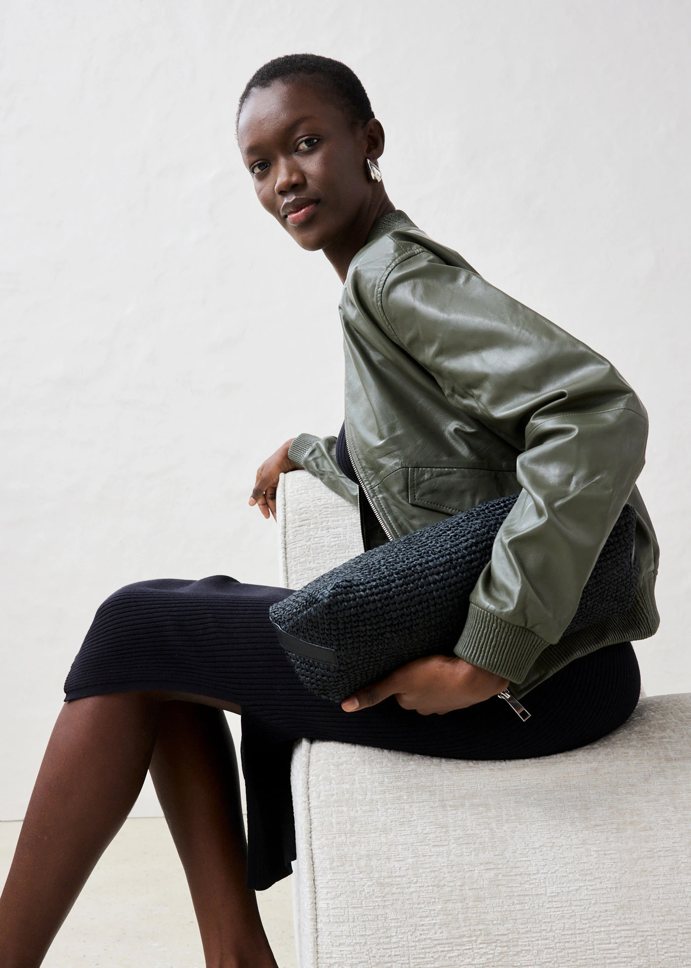 Leren blouson van lamsnappa • donkerolijfgroen • bonprix online shop