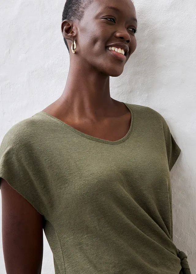 Wikkelshirt van puur linnen • donkerolijfgroen • product-page.page-title-suffix