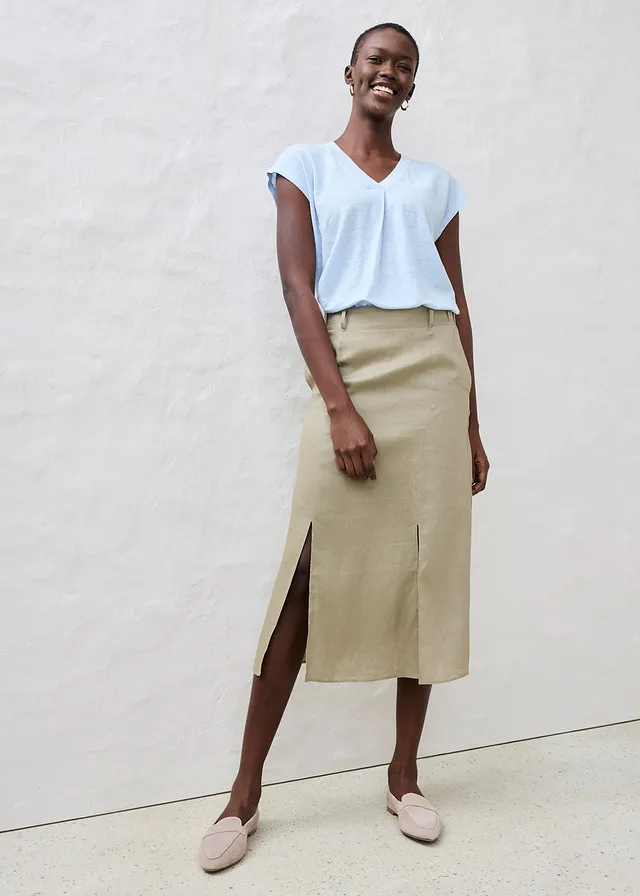 Rok en riem (2-dlg. set) van puur linnen new kaki