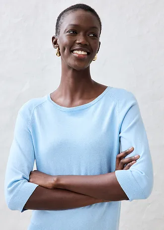 Sweter z domieszką jedwabiu • niebieski lodowy • sklep bonprix