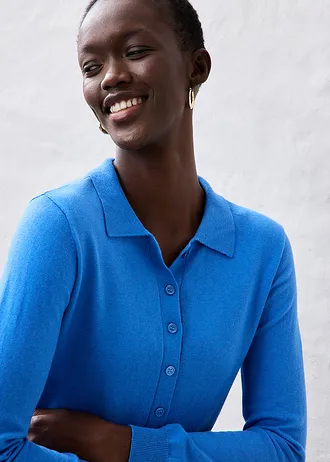 Sweter polo z domieszką jedwabiu • niebieski lodowcowy • sklep bonprix