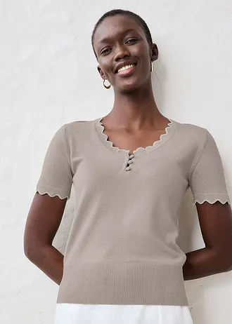 Fijn gebreide trui met zijde, 1/2 mouw • lichtsand-wolwit • bonprix online shop