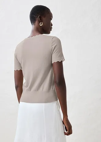 Fijn gebreide trui met zijde, 1/2 mouw • lichtsand-wolwit • bonprix online shop