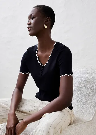 Fijn gebreide trui met zijde, 1/2 mouw • zwart/wolwit • bonprix online shop