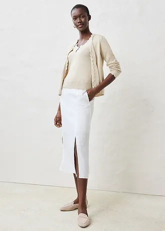 Fijn gebreide trui met zijde, 1/2 mouw • lichtsand-wolwit • bonprix online shop