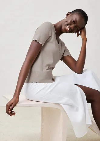 Sweter z domieszką jedwabiu • jasny piaskowy - biel wełny • bonprix obchod