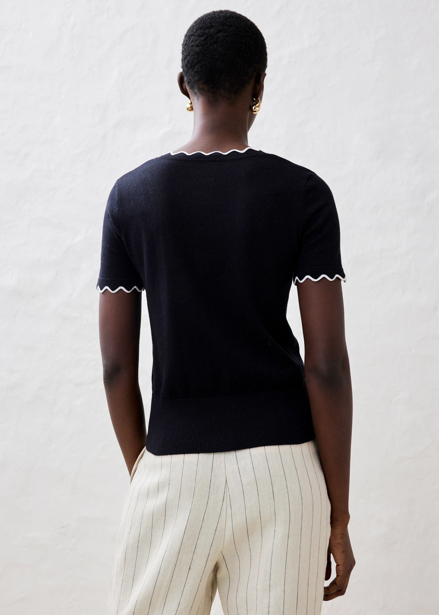 Fijn gebreide trui met zijde, 1/2 mouw • zwart/wolwit • bonprix online shop