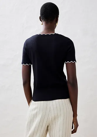 Fijn gebreide trui met zijde, 1/2 mouw • zwart/wolwit • bonprix online shop