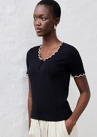 Fijn gebreide trui met zijde, 1/2 mouw • zwart/wolwit • bonprix online shop