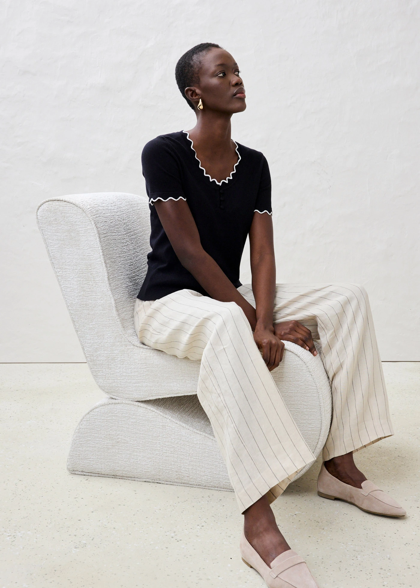 Fijn gebreide trui met zijde, 1/2 mouw • zwart/wolwit • bonprix online shop