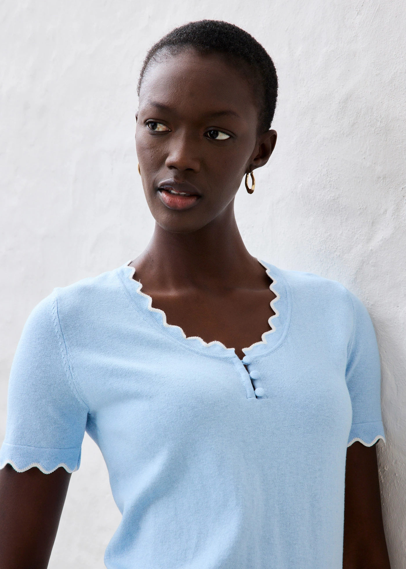 Fijn gebreide trui met zijde, 1/2 mouw • ijsblauw-wolwit • bonprix online shop