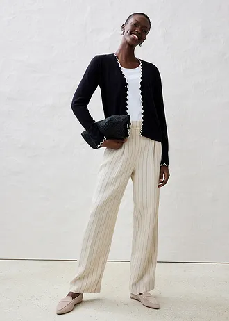 Kötött kardigán selyemmel • fekete/gyapjúfehér • bonprix áruház