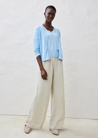 Fijn gebreide trui met zijde, 1/2 mouw • ijsblauw-wolwit • bonprix online shop