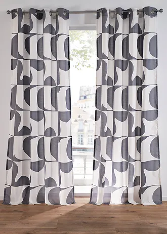 Záclona s grafickým potiskem, z recyklovaného polyesteru (1 ks v balení) • černo-bílá • bonprix obchod