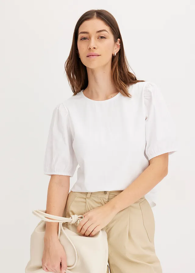 Shirt met ballonmouwen, Kleur: wit