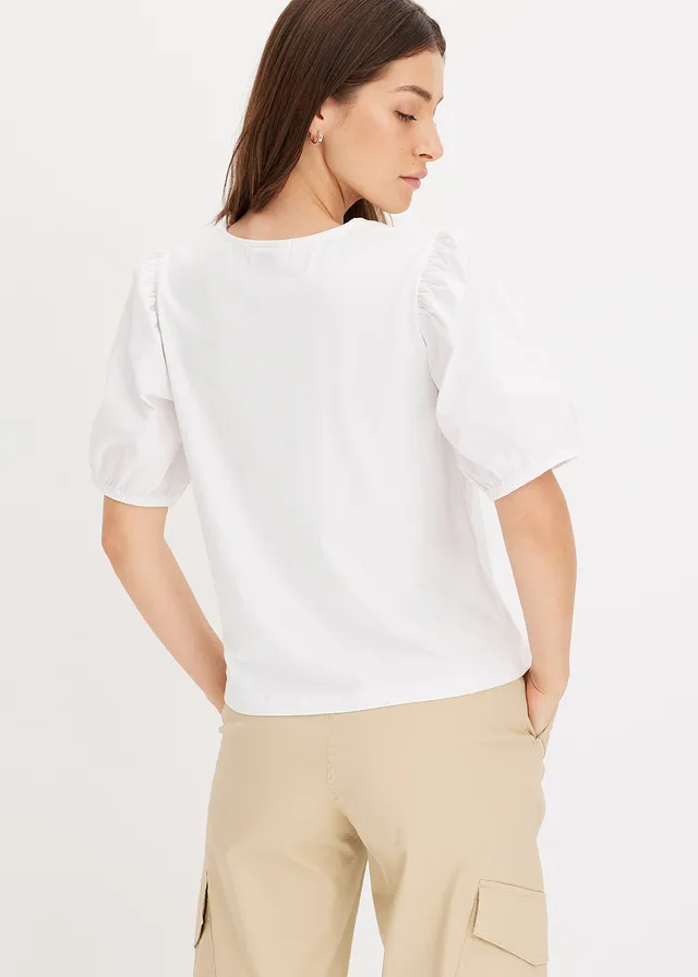 T-shirt à manches ballon, Couleur: blanc