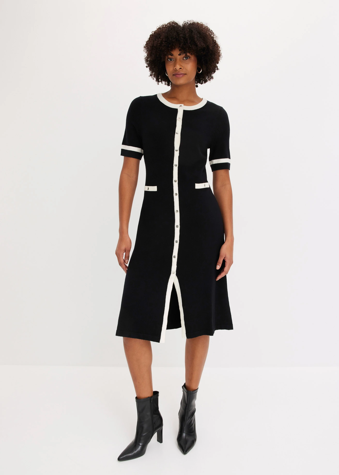 Gebreide jurk met viscose • zwart/wolwit • bonprix online shop