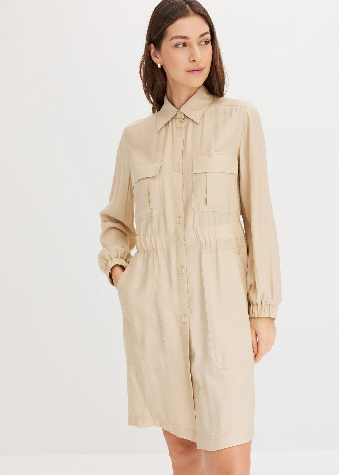 Sukienka szmizjerka z miękkiej mieszanki wiskozy • zielono-beżowy • bonprix obchod