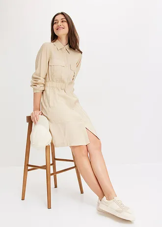 Sukienka szmizjerka z miękkiej mieszanki wiskozy • zielono-beżowy • bonprix obchod