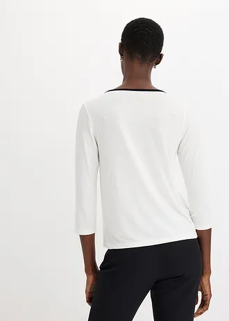 Shirt met contrasterende boorden, Kleur: wolwit-zwart