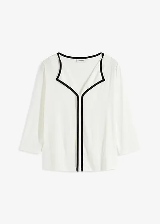 Shirt met contrasterende boorden, Kleur: wolwit-zwart