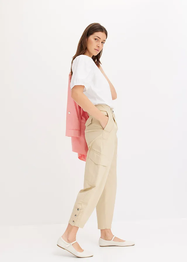 Pantaloni cargo din material stretch cu bumbac alb
