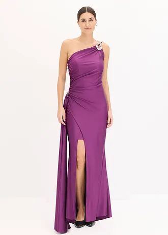 Maxi jurk met strass-applicatie en ruches • viooltjespaars • bonprix online shop