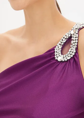 Maxi jurk met strass-applicatie en ruches • viooltjespaars • bonprix online shop