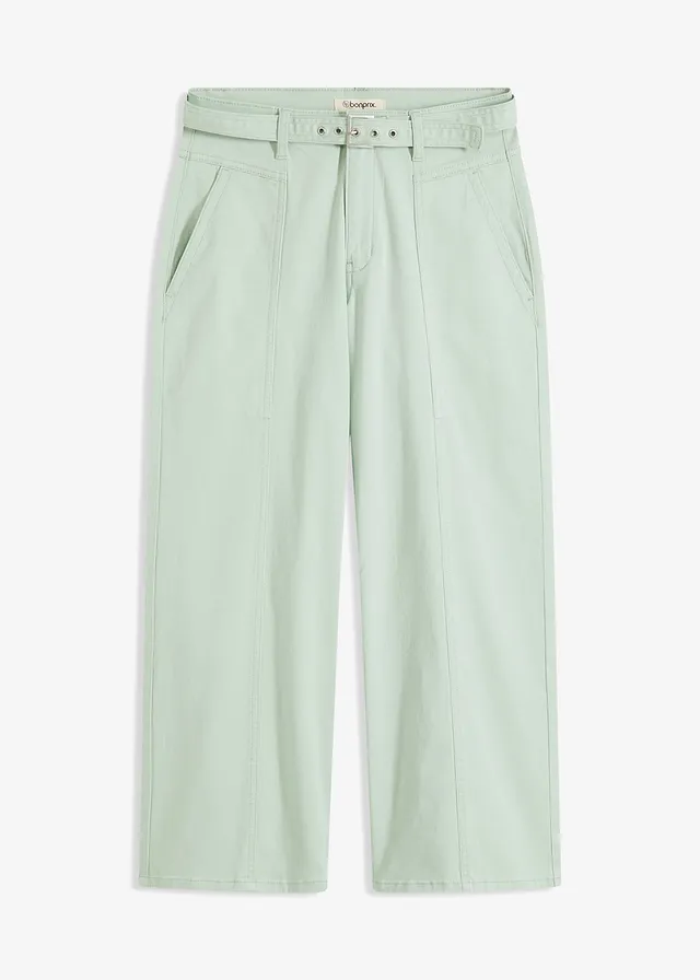 Pantaloni culotte din twill cu stretch și curea