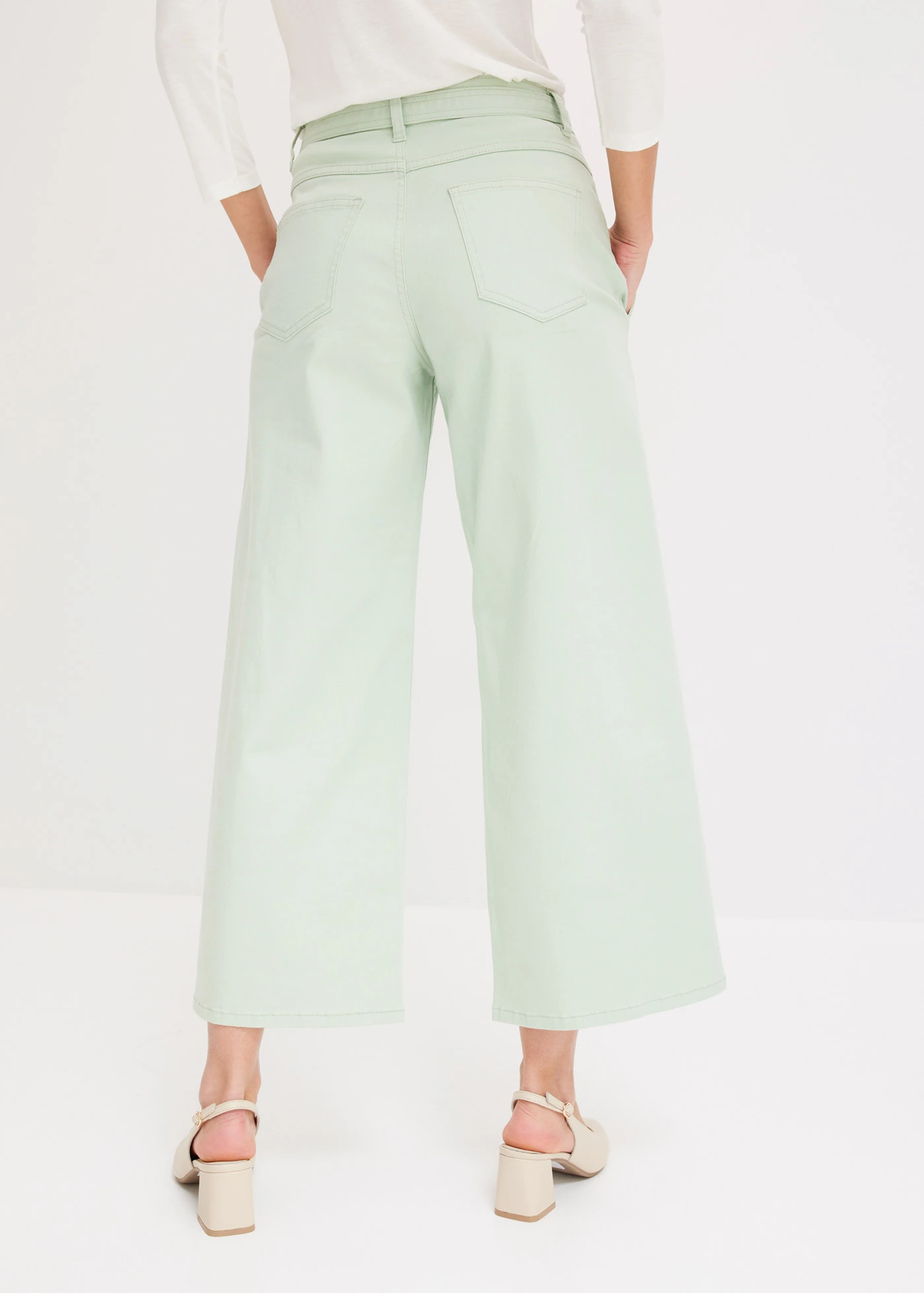 Stretch twill broek met riem • licht riet used • bonprix online shop