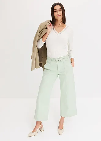 Stretch twill broek met riem • licht riet used • bonprix online shop