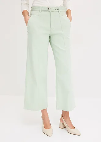 Stretch twill broek met riem • licht riet used • bonprix online shop