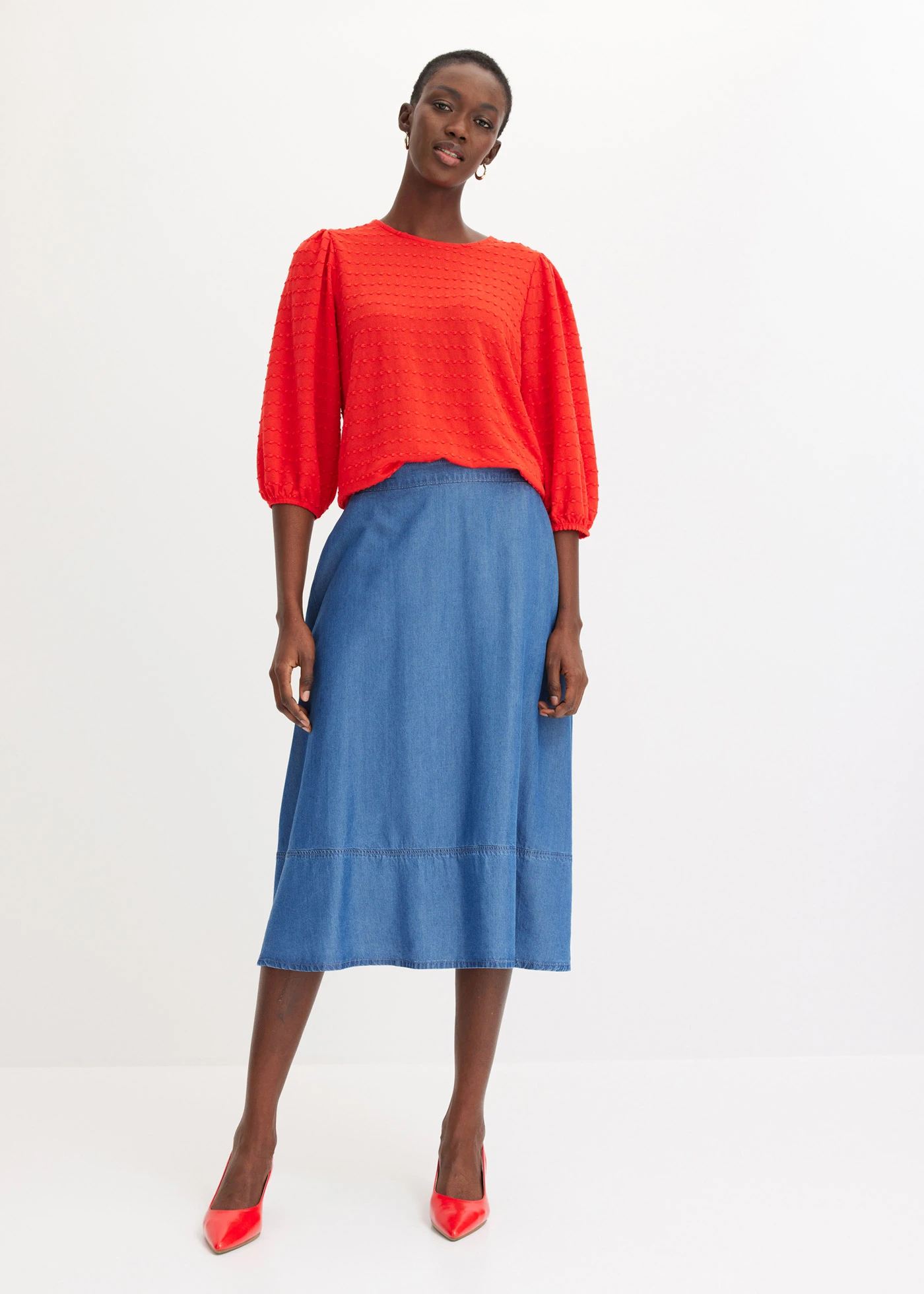 Midirok van lyocell met elastisch tailleband • blue stone • bonprix online shop