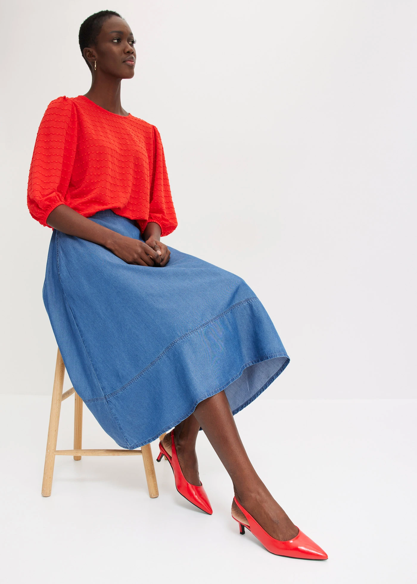 Midirok van lyocell met elastisch tailleband • blue stone • bonprix online shop