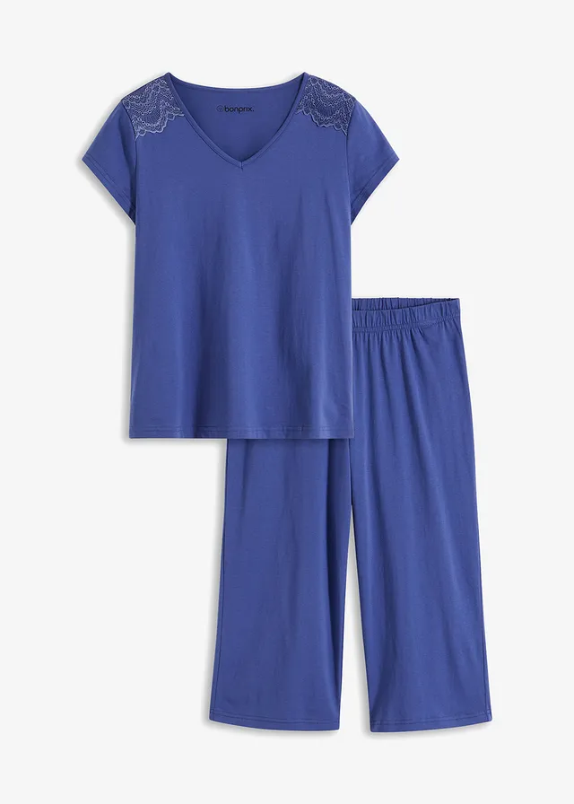 Pijama capri cu pantaloni culotte largi
