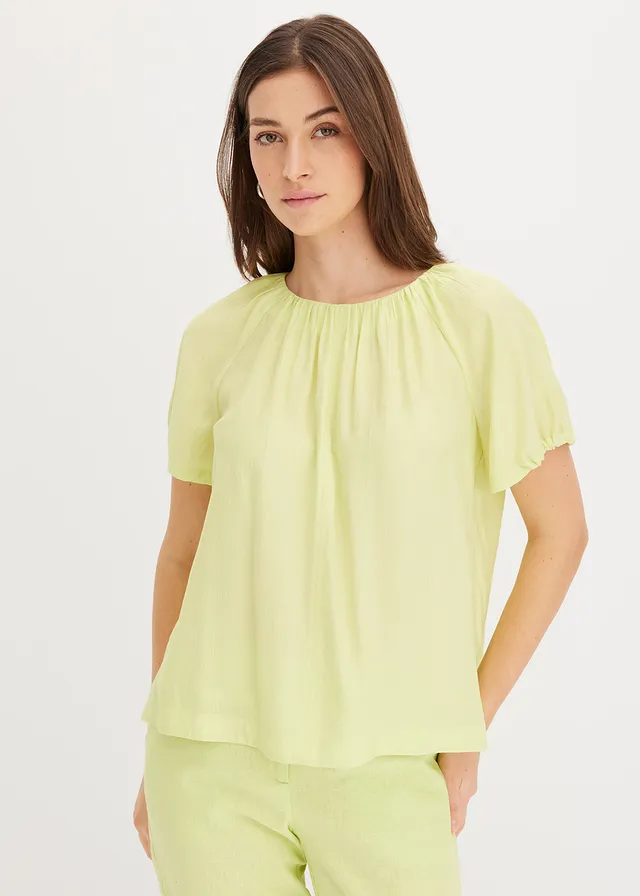 Blouse à effet froissé texturé, Couleur: vert menthe