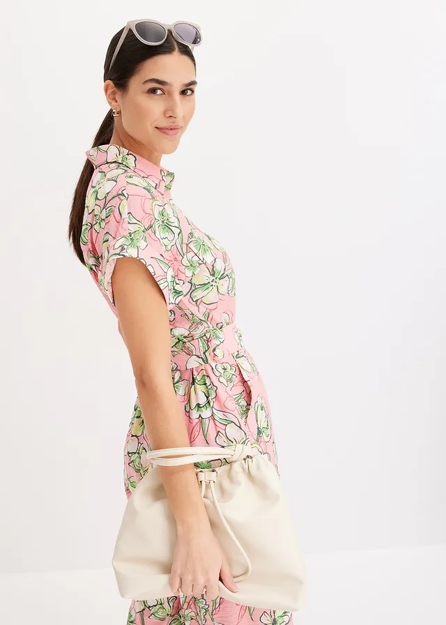 Combinaison fluide en viscose mélangée rose dragée imprimé