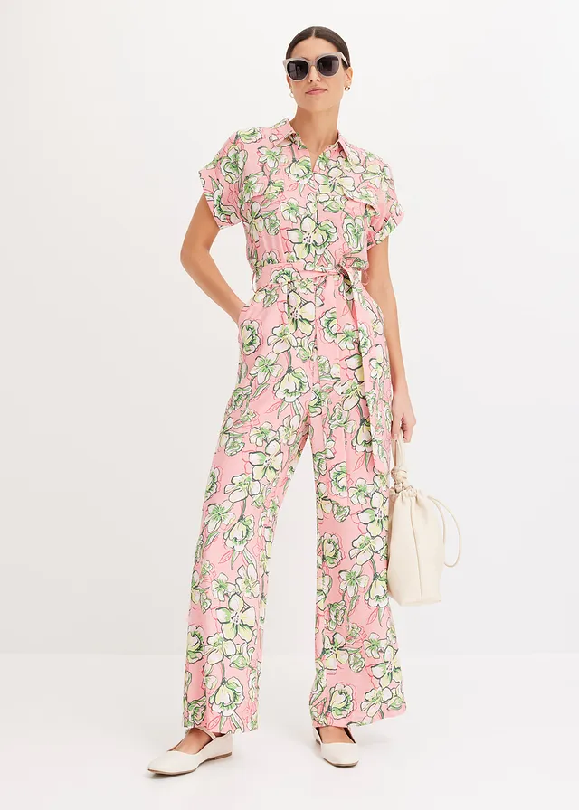 Jumpsuit van vloeiende viscosemix, Kleur: soft roze gedessineerd