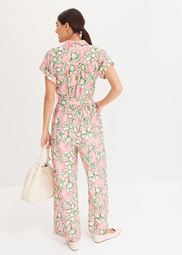 Jumpsuit van vloeiende viscosemix, Kleur: soft roze gedessineerd