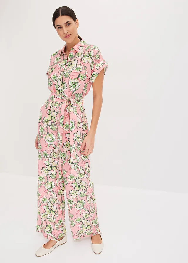 Jumpsuit van vloeiende viscosemix, Kleur: soft roze gedessineerd