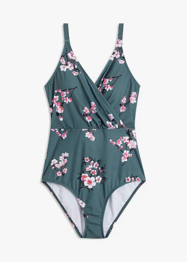 Stahovací jednodílné plavky se zavinovacím vzhledem, lehký tvarující efekt • světle zelená • bonprix obchod